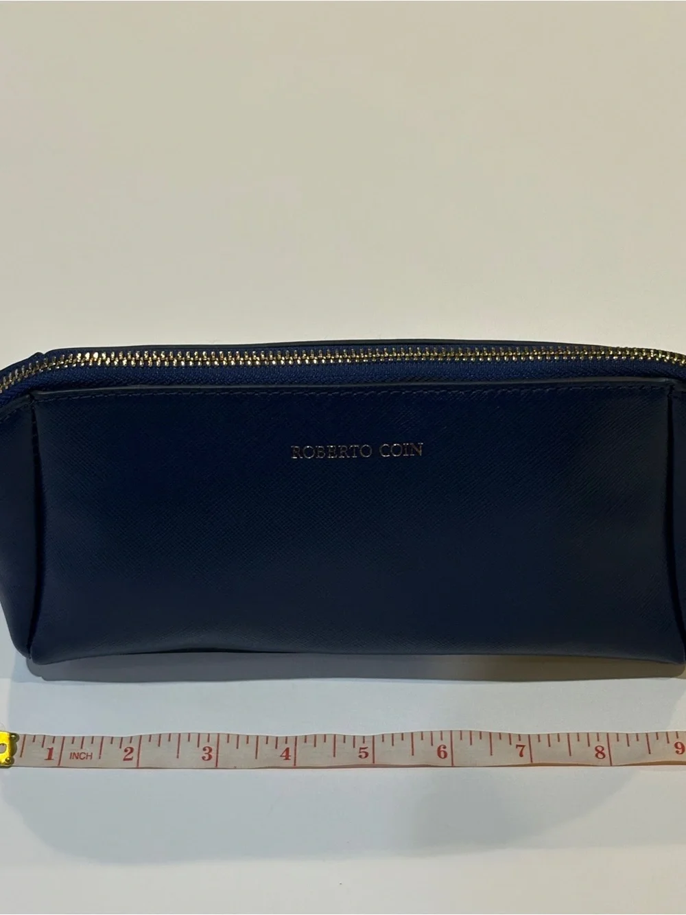 Roberto Coin Blue Saffiano Leather Cosmetic Makeup Travel Pouch Zip Case